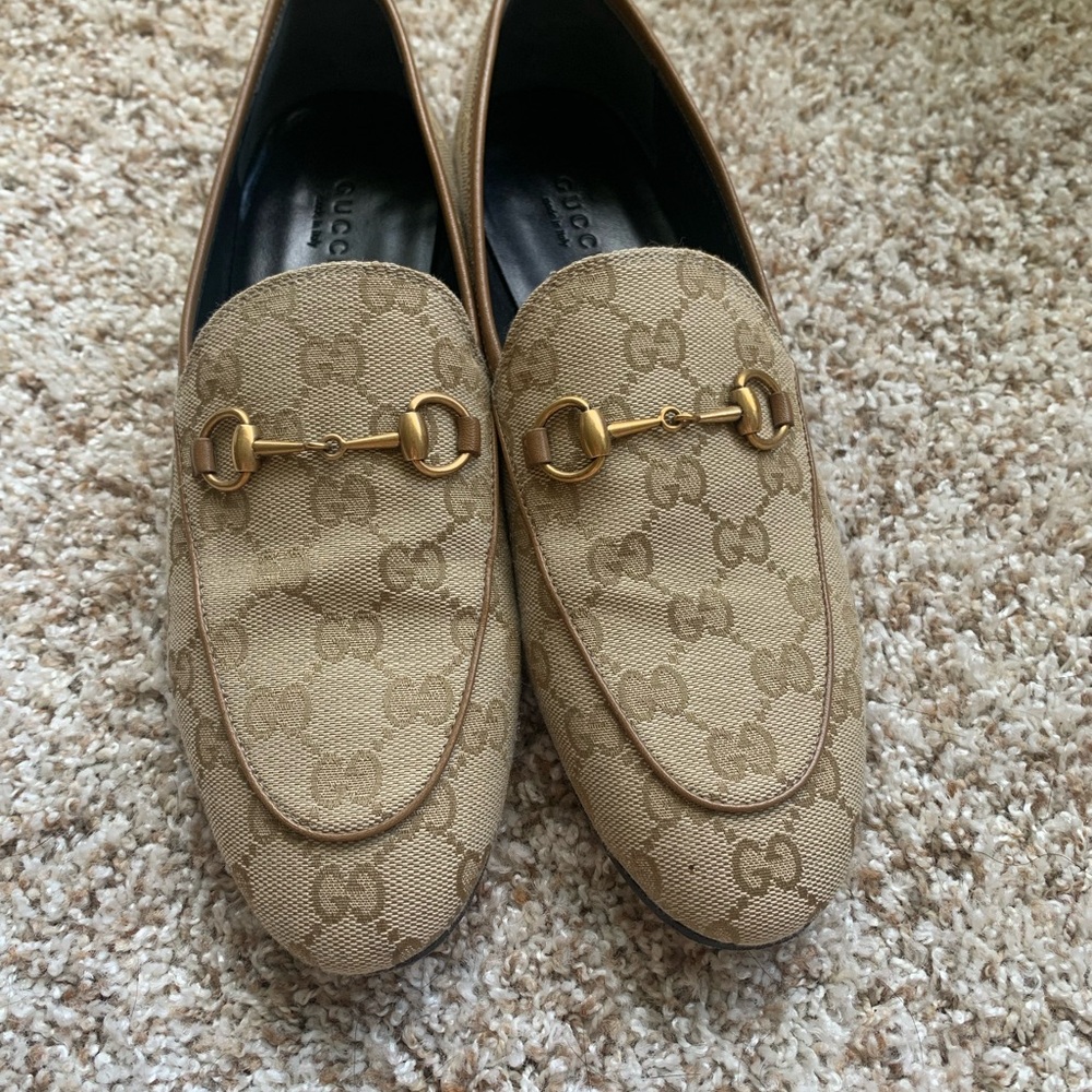 Gucci Beige Monogram Loafers for Women
